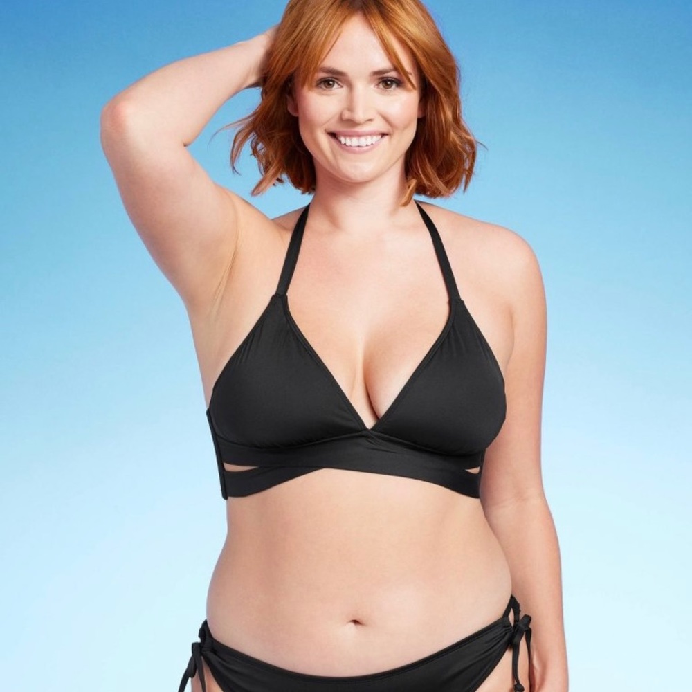 NWT Kona Sol Black Faux Wrap Bikini Top